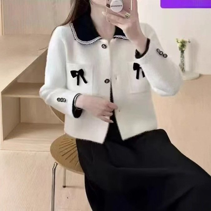 2025 French-Style Chanel-Inspired Mink Wool Knit Cardigan for Women, Spring and Autumn, Soft and Gentle Sweater Coat, Elegant Top