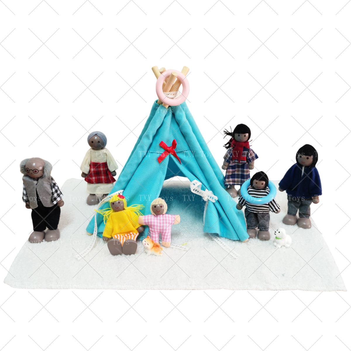 Cross-Border African Family Wooden Puppet Dolls, 7-Piece Pretend Play Wooden Educational Toys for Parent-Child Interaction with Movable Joints