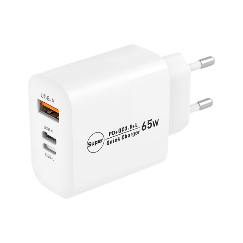 PD65W Reverso Lightning + USB + Tipo-C Cargador de teléfonos móviles CE y EE.UU. Cabeza de carga rápida PD