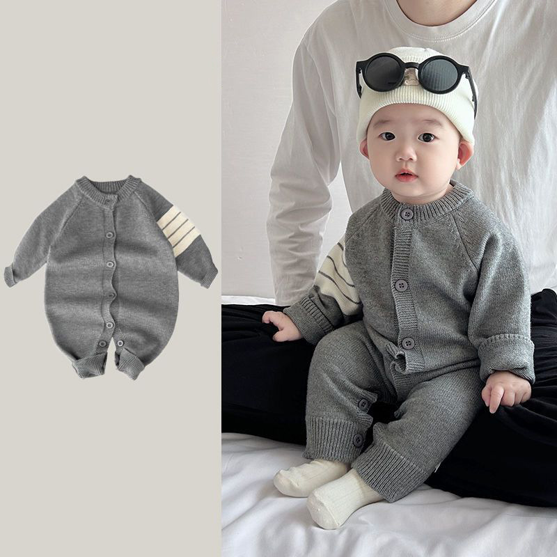Baby Clothes, Autumn and Winter Knitted Jumpsuits, Boys' Clothes, Baby Jumpsuits, Newborn Sweaters, Crawling Clothes