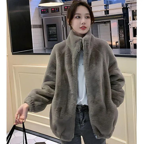 Imitation mink fur coat for women 2022 autumn and winter stand-up collar double-sided velvet lambswool coat plus velvet thickened zipper coat