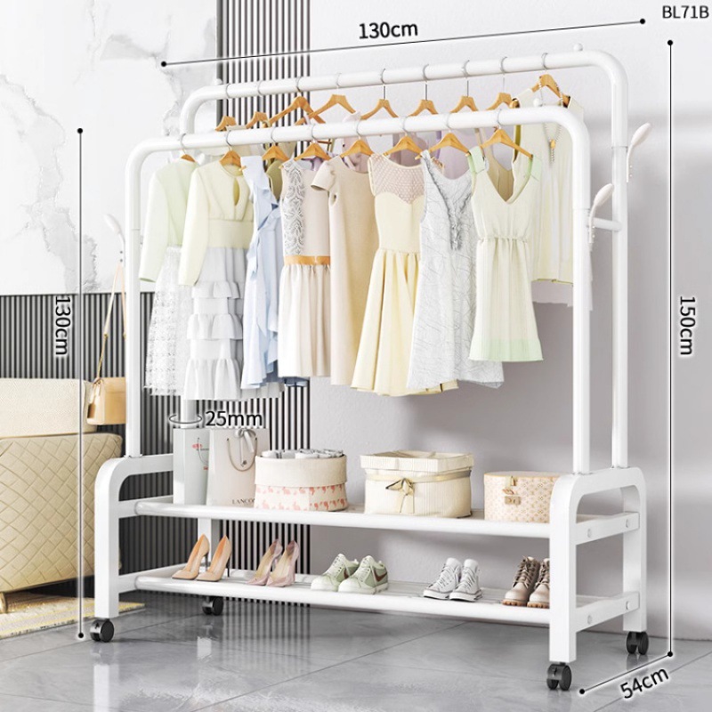 Dormitorio doméstico simple percha de ropa balcón percha de ropa varilla de secado de hierro forjado percha de secado de doble varilla piso vertical