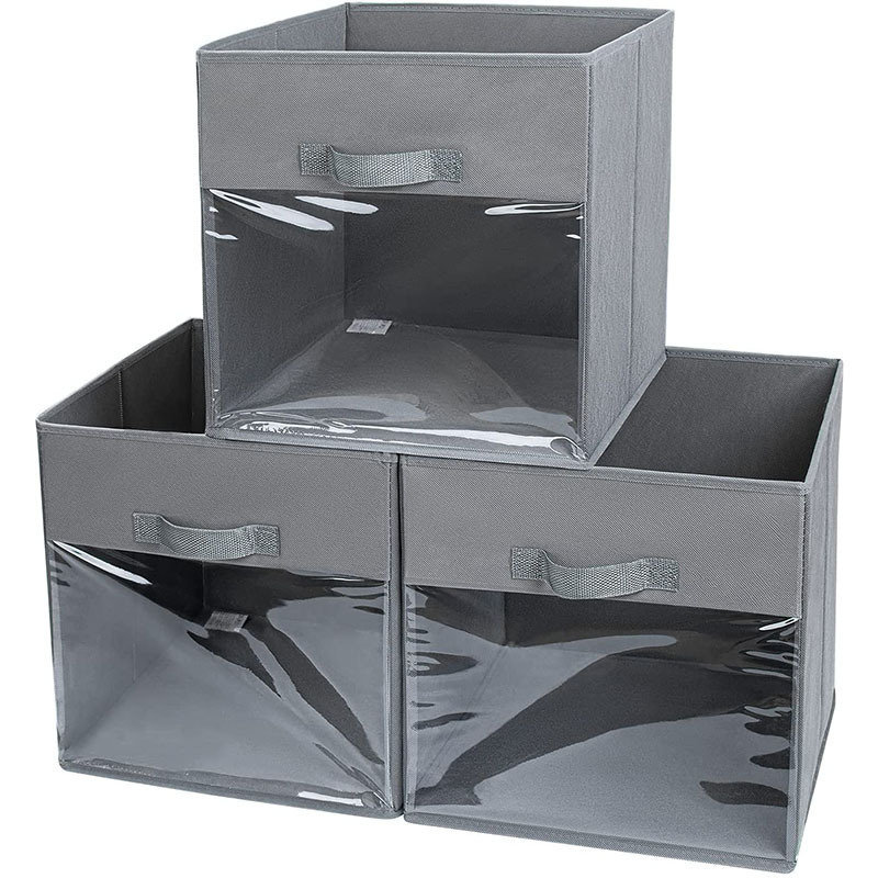 Non-Woven Fabric Storage Box with Pvc See-Through Window | Card Slot Debris Storage Box | Foldable Storage Box
