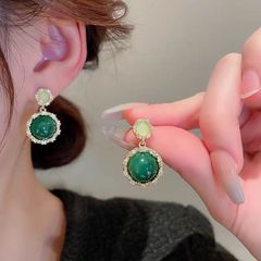 银针中古vintage绿色系蝴蝶花朵珍珠耳环高级感耳钉时尚新款批发