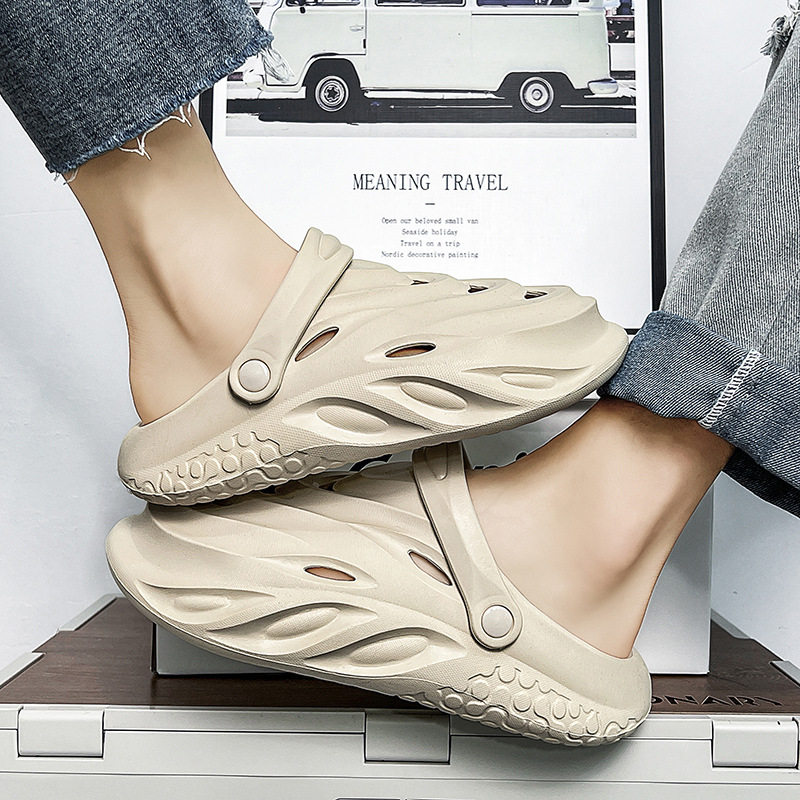 Dép sandal nam bít mũi lỗ thoáng khí kiểu thể thao đi biển — Màu be, Màu trắng, Màu đen, Xanh huỳnh quang