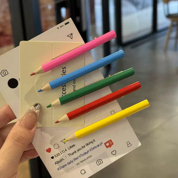 Colored Pencil Hairpin Female Girl Ins Style Duckbill Clip Student Bangs Clip Performance Writing Broken Hairpin Hair Accessories