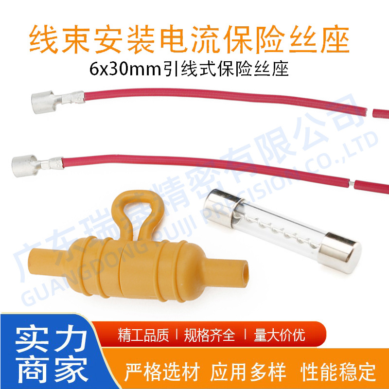 户外照明用6x30mm引线式保险丝座IP68LED路灯保险盒直插带引线