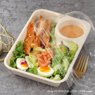 Disposable Packaging Box with Integrated Sauce Compartment, Suitable for Fried Foods, Fries, Dumplings, Salad, and Lunch Boxes, Eco-Friendly and Biodegradable