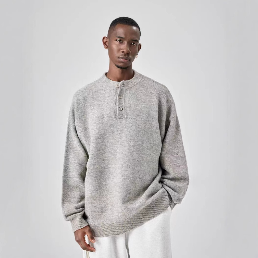 European and American neutral style POLO collar sweater men's winter machine washable black sweater lazy high-grade bottoming sweater