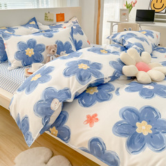 Lemon Fresh Aloe Cotton Soft Flannel Quilt Set for Dormitory Three-Piece Gift Set Bed Sheet and Duvet Cover Bedding Wholesale
