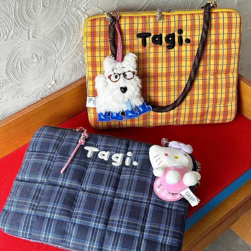 New Trendy Tagi Woven Computer Bag with Plaid Embroidery and Cotton Padding for Shockproof Protection, Laptop Tote Bag New Trendy Tagi Woven Computer Bag with Plaid Embroidery and Cotton Padding for Shockproof Protection, Laptop Tote Bag
