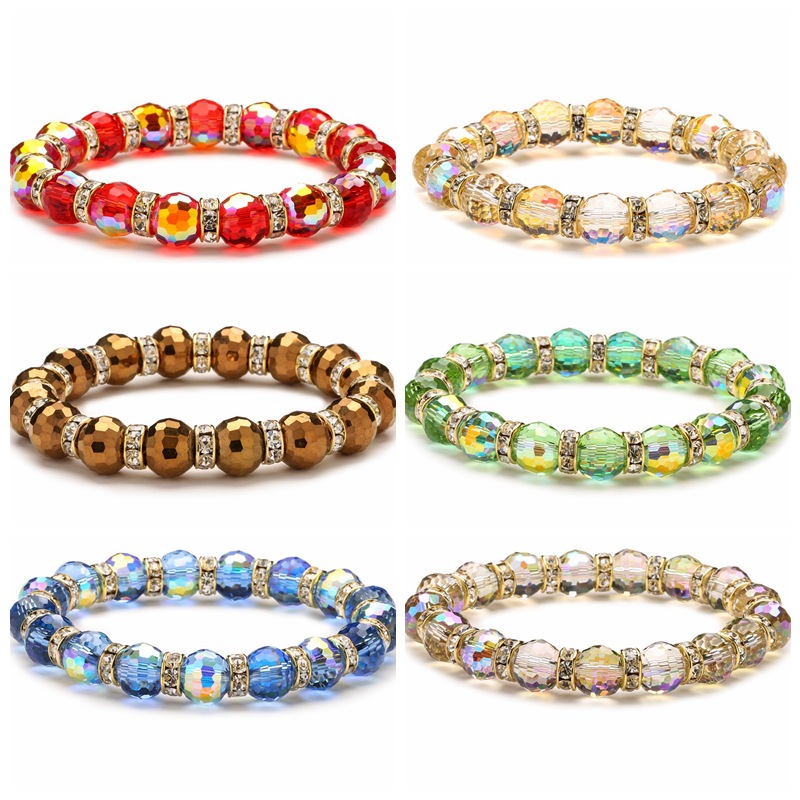 Estilo coreano Super brillante colorido cristal 96 granos de la tierra de la superficie de corte de 10MM cristal de cristal multi-color pulsera de cuentas pulsera