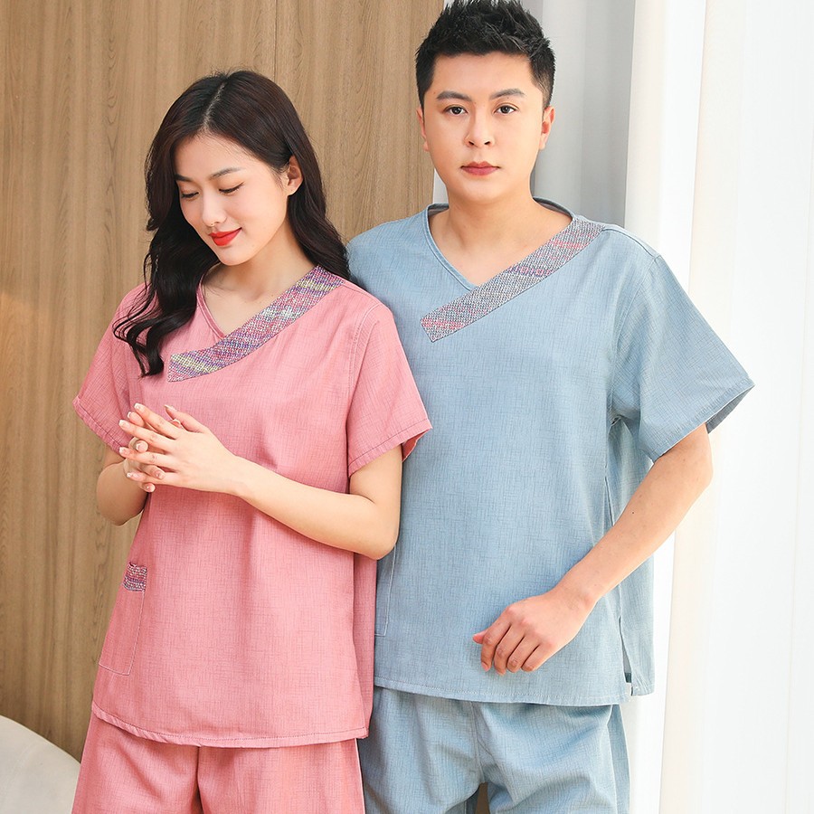 新款汗蒸服男女款情侣装高档贡缎桑拿服洗浴服大码加肥按摩服睡衣