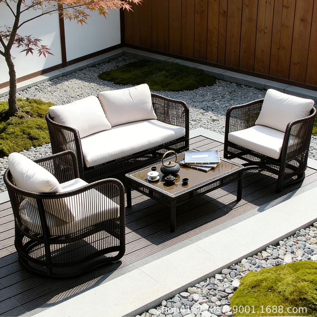 Courtyard Outdoor Rattan Sofa Combination Hotel Outdoor Leisure Terrace Rattan Table and Chairs Single Double Booth Rattan Chair