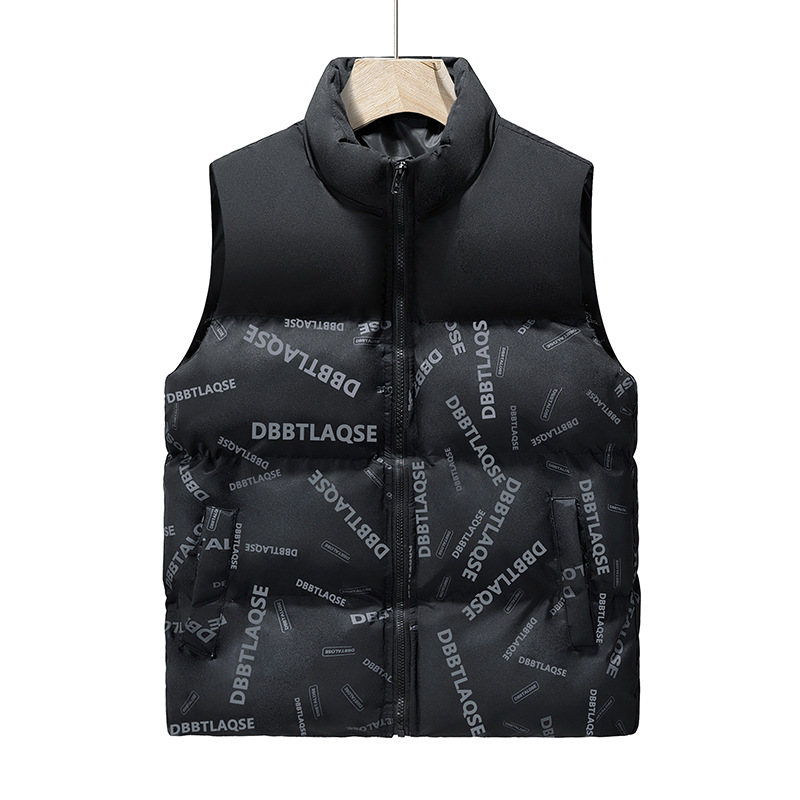 Chaleco de hombro de empuje principal de invierno de costura de algodón sin mangas chaleco de algodón suelto de impresión femenina universal en el clip de collar vertical
