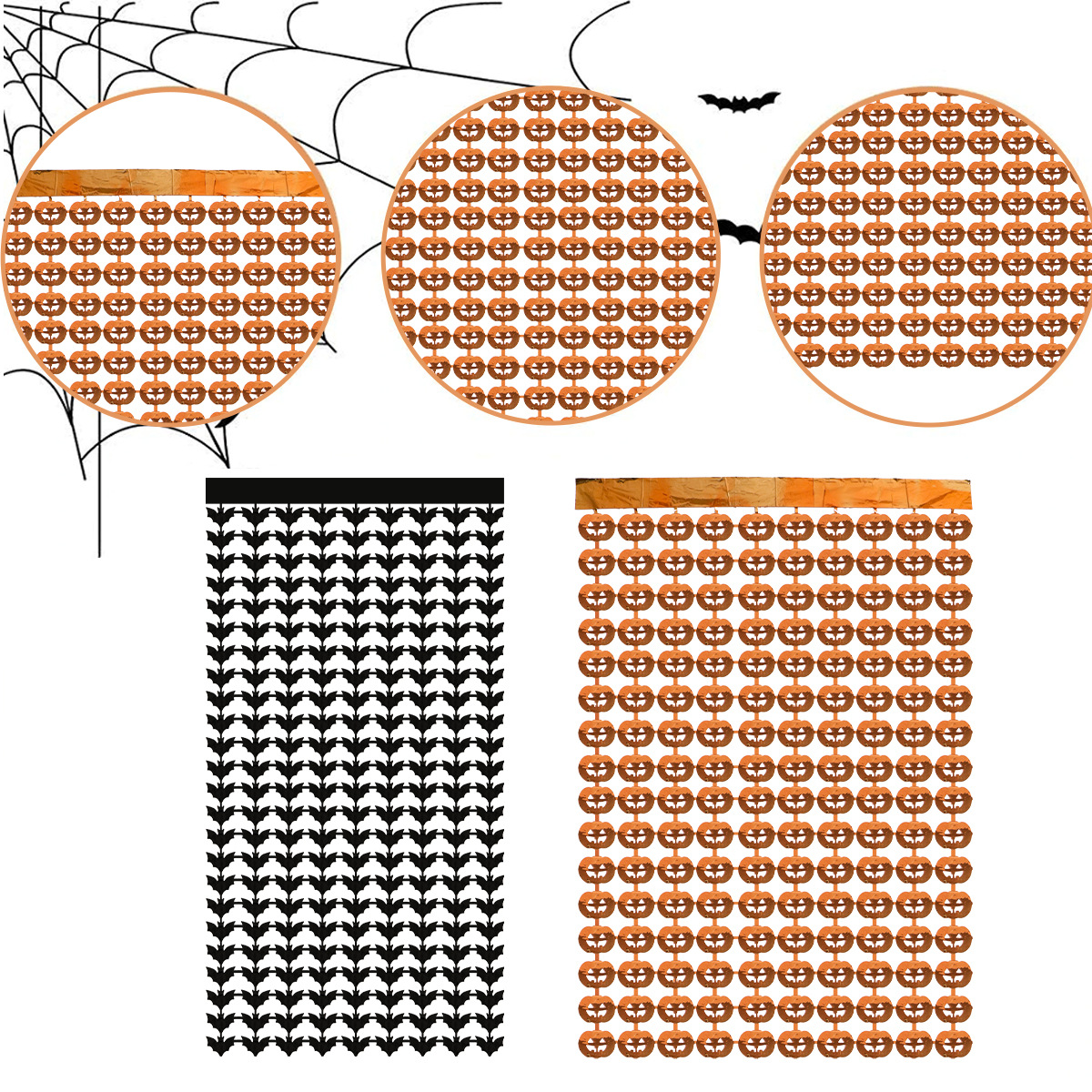 2025 nuevo Halloween murciélagos de calabaza cortina de lluvia decoración de la escena de la decoración de la pared de fondo