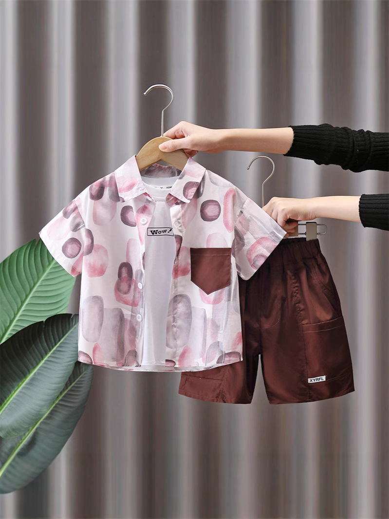 Conjunto de Camisa de Verano para Niños 7242, Estilo 2026, Ropa Delgada para Niños, Conjunto de Tres Piezas de Manga Corta para Bebés