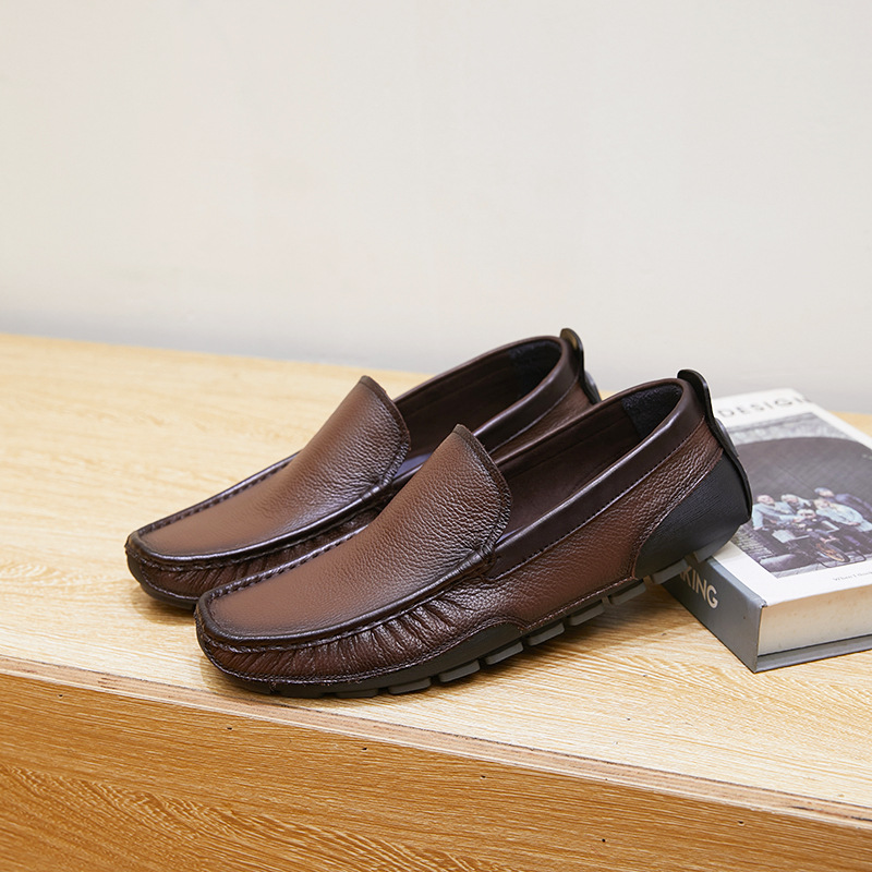 New single-layer leather bean shoes comfortable breathable flat men's leather shoes_voghion.com