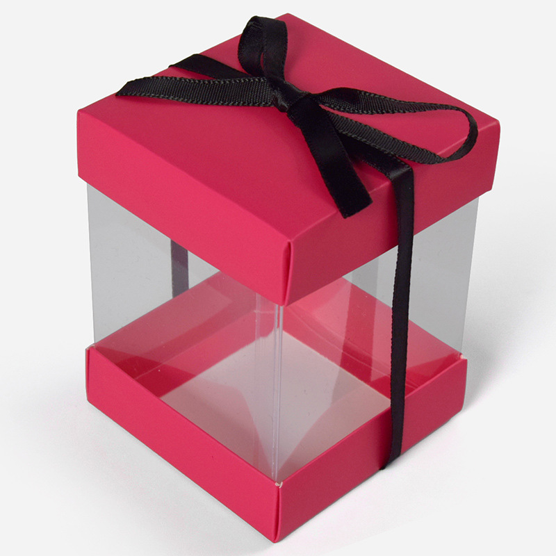 En stock caja de regalo visual plegable con caja de regalo de color de PVC transparente Mini caja de pastel de arco 10 unids/bolsa