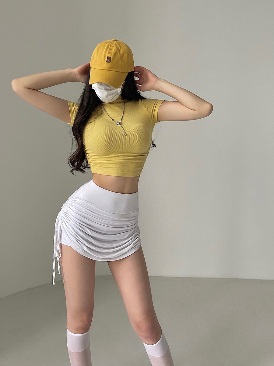 순수한 욕망 섹시한 꽉 조이는 작은 높은 목 짧은 여자의 새로운 배꼽 전시 단색 모든 경기 짧은 소매 티셔츠 최고 여성