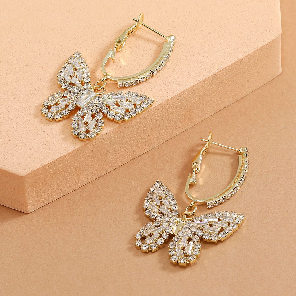 1 Pair Lady Butterfly Metal Inlay Rhinestones Zircon Women's Drop Earrings display picture 3