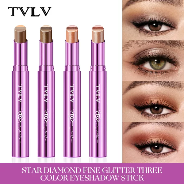 Cross-Border Hot-Selling Product Tvlv Star Diamond Fine Glitter Three-Color Eyeshadow Stick Waterproof, Sweatproof, Smudge-Resistant Pearlescent Fine Glitter Eyeshadow