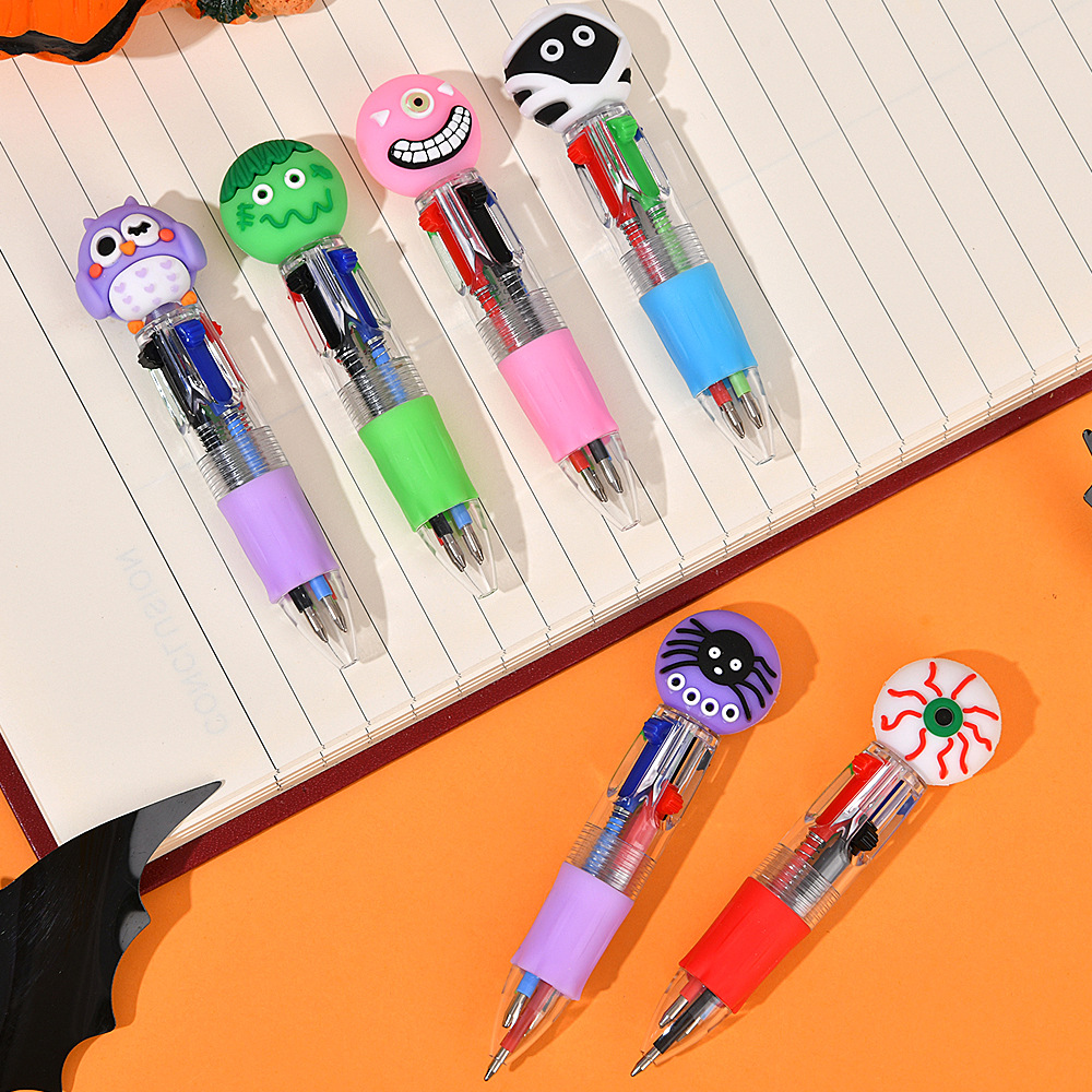 Ventas transfronterizas calientes de Halloween bolígrafo de cuatro colores mini serie de dibujos animados lindos bolígrafo de color para estudiantes papelería bolígrafo de regalo