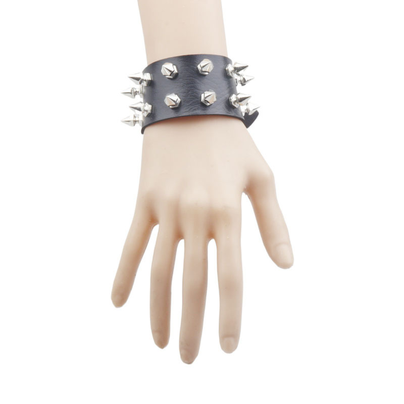 Cross-Border New Jewelry Simple Punk Style 2-Row Rivet Leather Bracelet Personalized Trendy Rock Men's Bracelet Bracelet