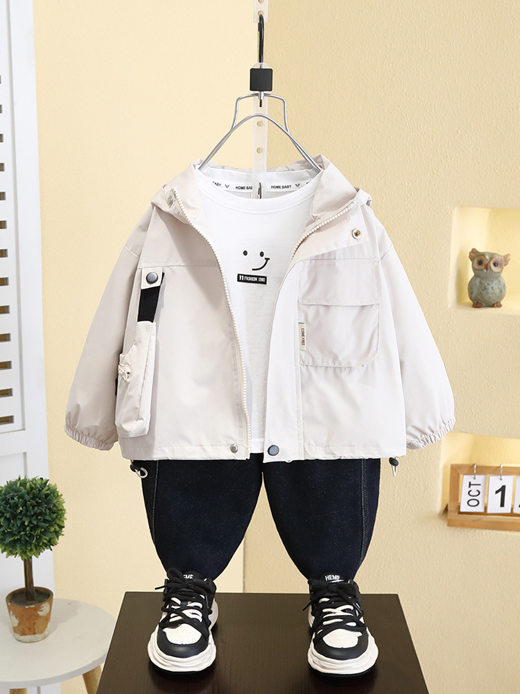 7542 chaqueta de primavera para niños 2025 nuevos modelos de primavera y otoño para niños con capucha top estilo occidental ropa de primavera coreana marea