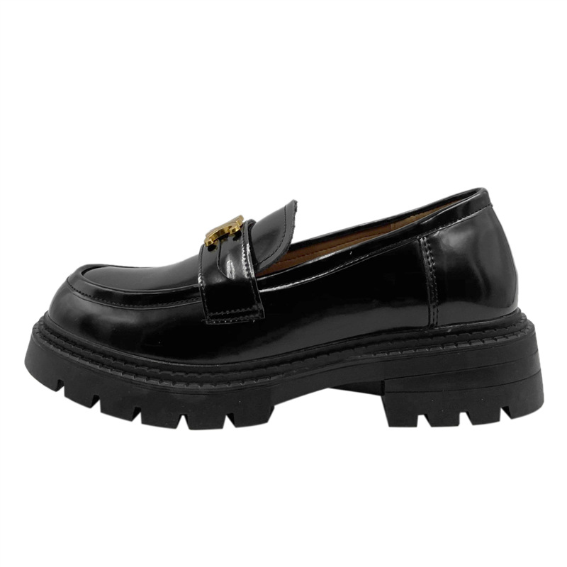 Zapatos de verano Lefour estilo inglés de estudiantes zapatos de cuero zapatos de altura de tacones gruesos zapatos negros de un solo pie