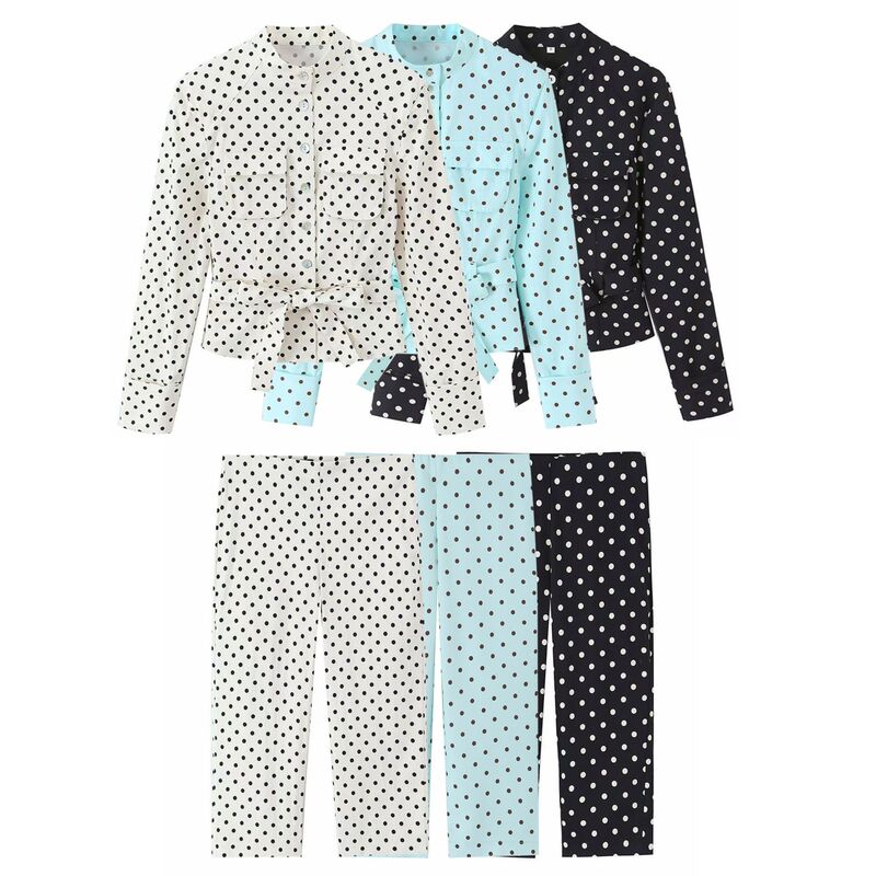 Cross-Border Foreign Trade 2026 New European and American Style Polka Dot Shirt-Style Jacket 2010708 Capri Pants 6929406