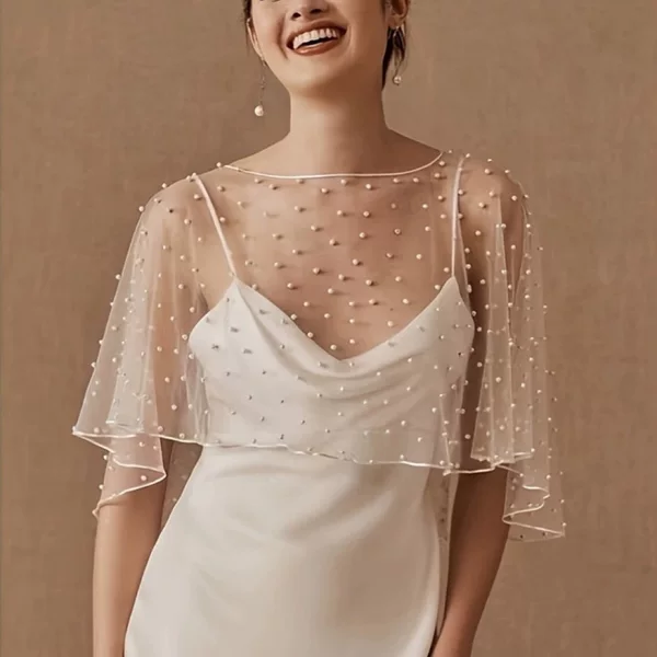 Wedding Dress Bride Shawl Wedding Handmade Pearl Floating Yarn Cloak Wedding Photo Studio Photo Registration Photo Female Shawl