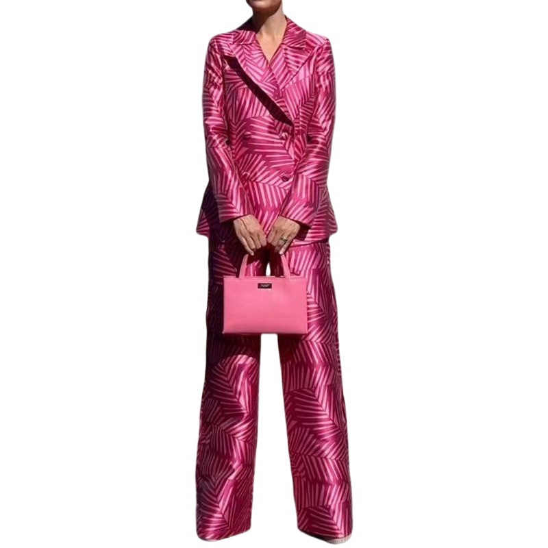 FD1249 in stock 2023 spring new cross-border women's fashion striped casual straight pants lapel suit suit