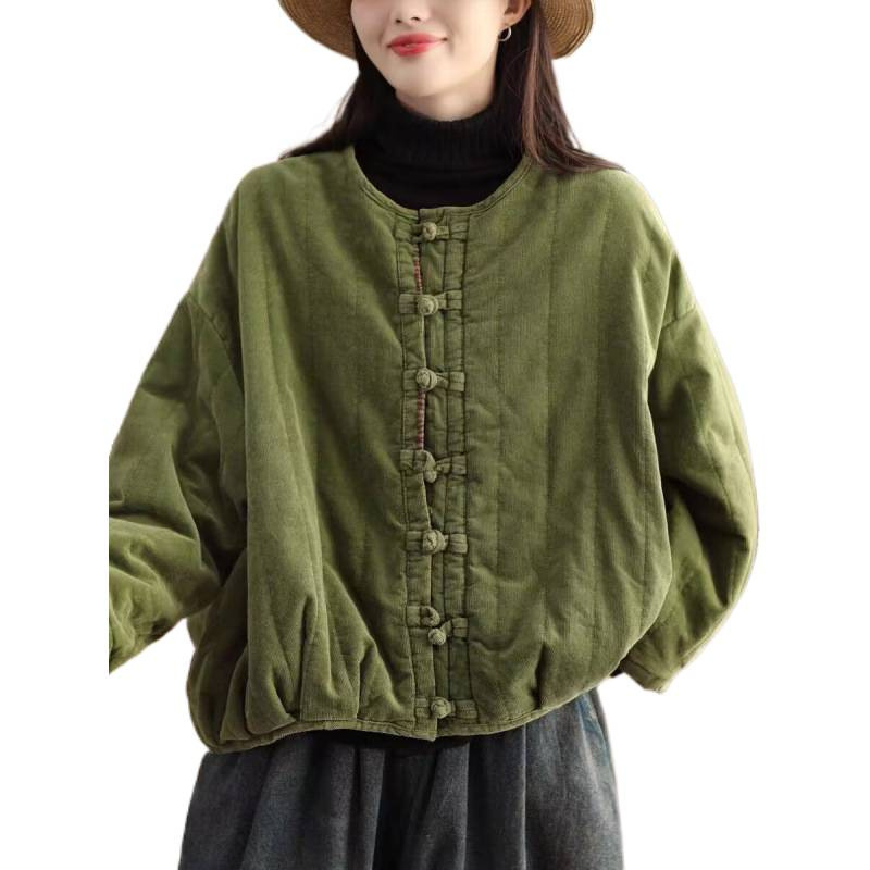冬季复古全棉细条绒夹棉外套女重工炒色加厚棉衣盘扣棉服保暖棉袄|undefined