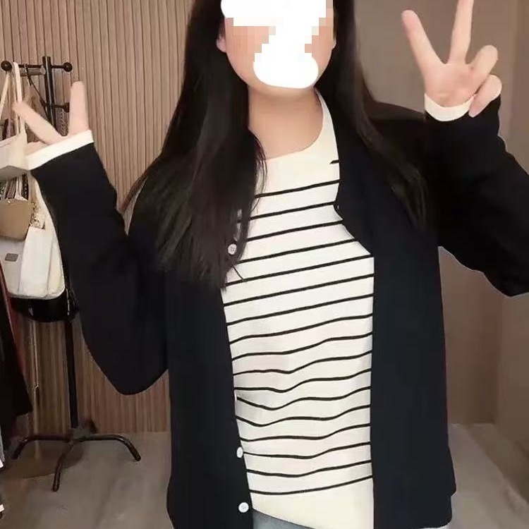 大码新款刺绣假两件针织衫女装新春季胖遮肉显瘦长袖上衣8001#|undefined