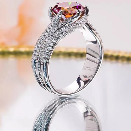Live broadcast new hot selling 3 carat pigeon egg III love zircon three row full diamond line ring