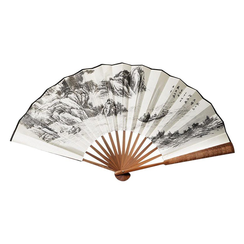 Logotipo tallado impresión publicidad ventilador de tela de seda de bambú estilo antiguo ventilador plegable mango de bambú hecho a mano ventilador de los hombres entrega de una sola pieza