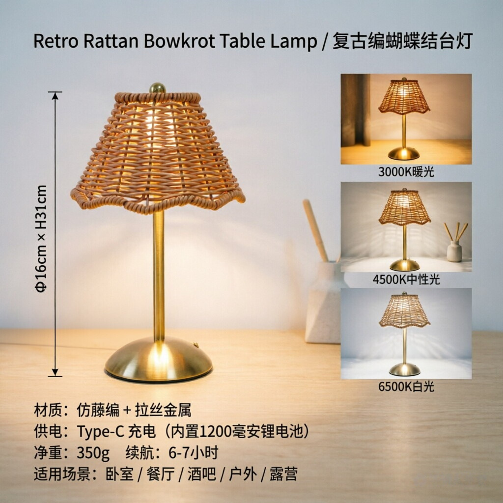 lámpara de escritorio de tela de cabecera retro lámpara de dormitorio de atmósfera transfronteriza USB lámpara de mesa de carga lámpara de decoración lámpara de noche image 8