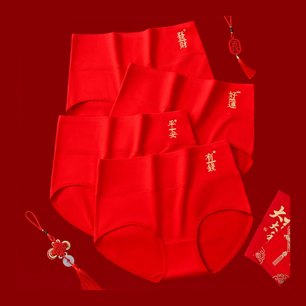 Модный пояс для талии, хлопковое красное нижнее белье, festive pants, большой размер, высокая талия