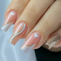 愛心法式波紋純欲閃仙女優雅穿戴美甲成品假指甲美甲貼片指甲