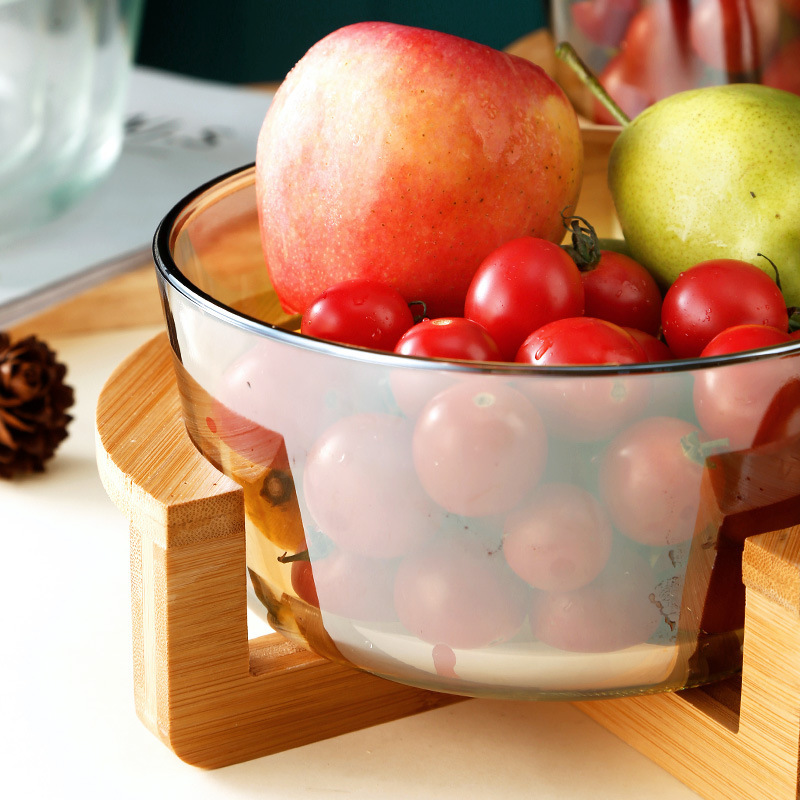 Scandinavian Heat-Resistant Glass Salad Bowl Vegetable and Fruit Plate Creative Round Ice Powder Glass Bowl Commercial Self-Service Fruit Bowl