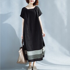 2021夏服の綿麻の大きいサイズの婦人服の外国貿易の文芸は色の長い半袖のワンピースにぶつかります。