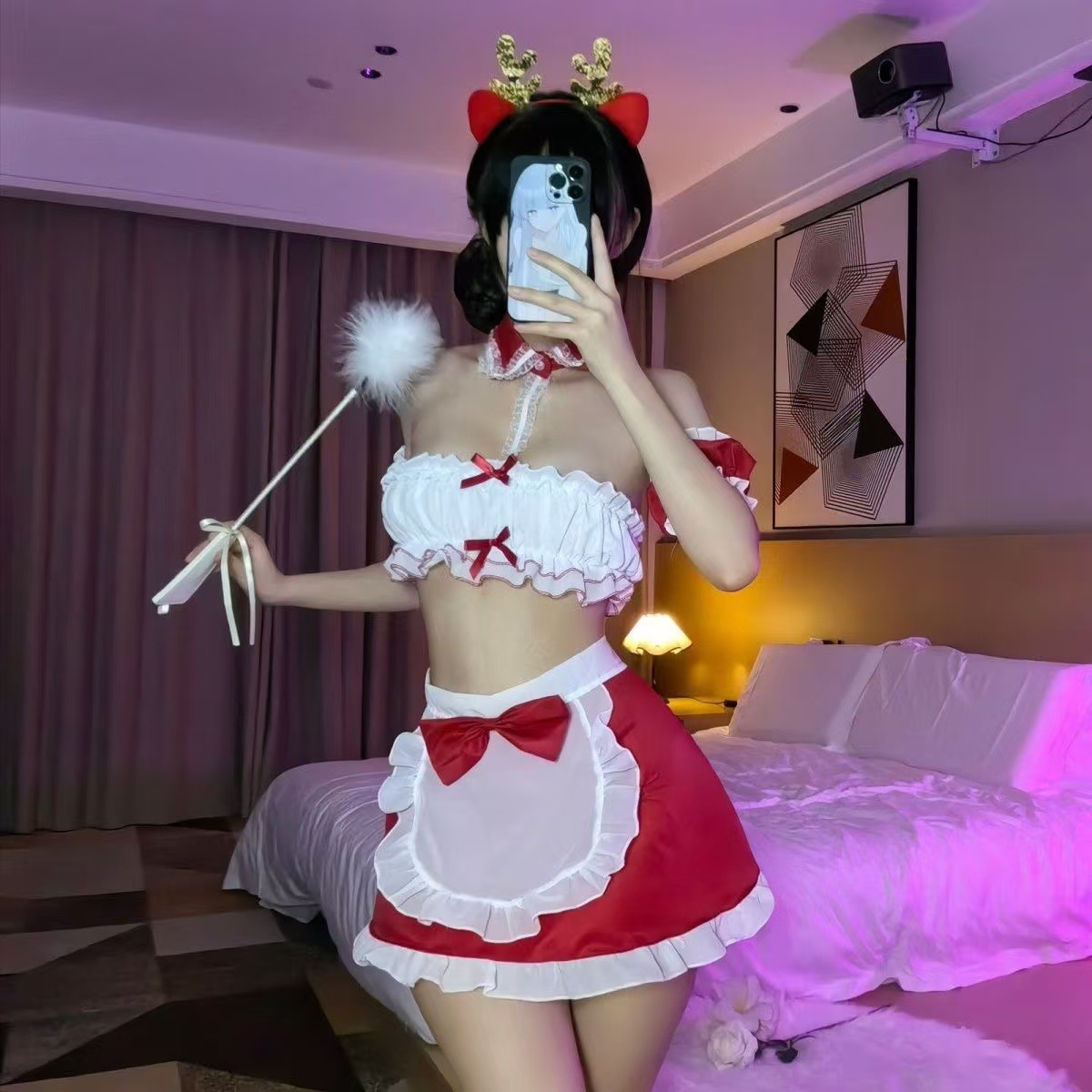 Elk Nurse Maid Christmas Costume Set with Hat, Tube Top and Panties — detail image 6