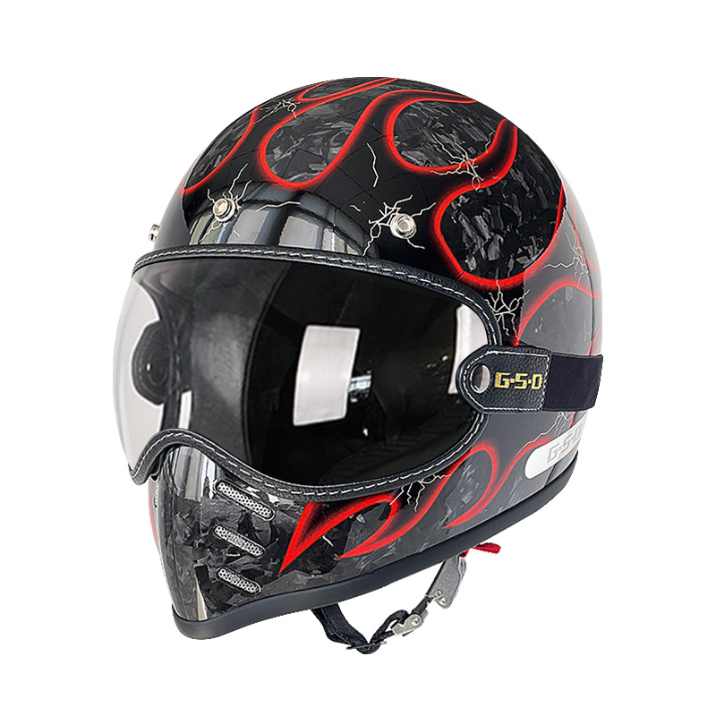 Motosiklet kaskı (dəbilqə) – Motuoche Helmet Electric Motorcycle - black-section-forged-red-flame-transparent-lens-m55-56