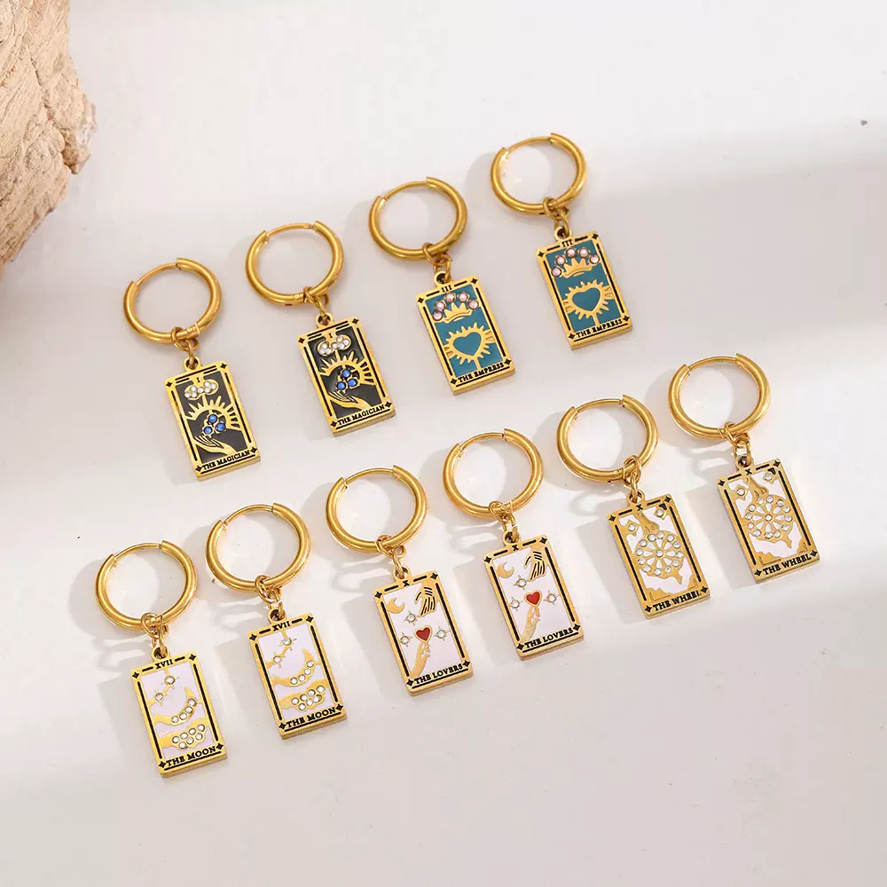 不锈钢配件切割塔罗牌滴油耳扣耳环饰品女 耳饰耳坠饰品滴油耳环