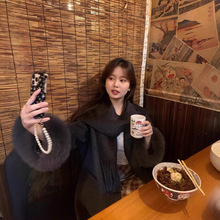 2024秋冬新款狐狸毛大牌双面羊毛呢子外套女中长款高级感大衣