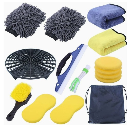 Juego de limpieza de lavado de autos de 16 piezas cepillo de taladro eléctrico cepillo de cubo de rueda cepillo de hueco de aire acondicionado guantes de esponja kit de limpieza de autos