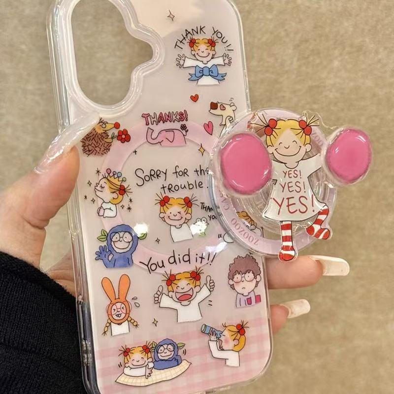 Divertida chica de dibujos animados para Apple 15/16promax nicho 13 femenino 14 nuevo soporte giratorio magnético 15p