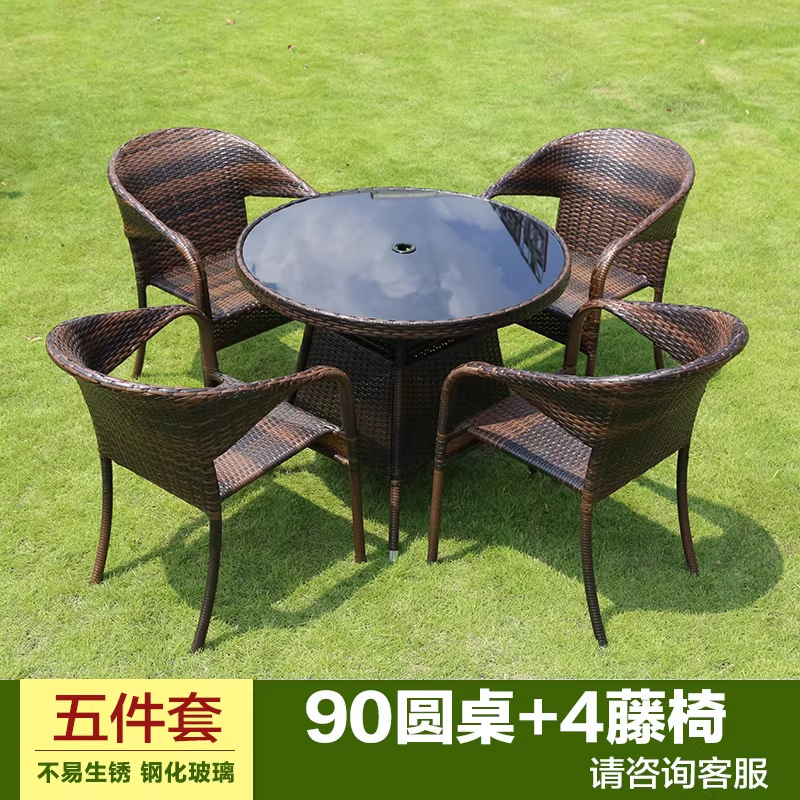 Mesa y silla al aire libre patio de caña tres piezas set terraza al aire libre balcón jardín ocio cabello de caña comedor combinación de mesa y silla