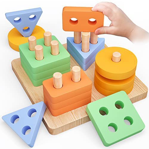 Wooden geometric shape classification set column children's preschool education color recognition cognitive stacking early education toys